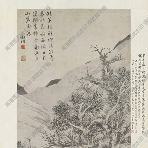 明 文征明《溪橋策杖圖》國(guó)畫(huà)高清大圖下載