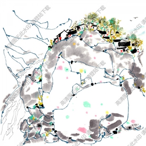 吳冠中《山村小景》國(guó)畫高清大圖下載
