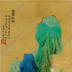 明 藍(lán)瑛《白云紅樹(shù)圖》國(guó)畫(huà)高清大圖下載