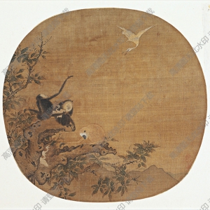 北宋 易元吉《猿鷺圖》團(tuán)扇國(guó)畫(huà)高清大圖下載