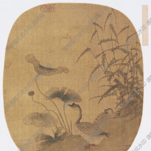 宋《荷塘雙鵝圖》團(tuán)扇國(guó)畫高清大圖下載