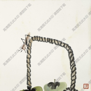 齊白石作品_一籃青柿子與螞蚱_高清大圖下載