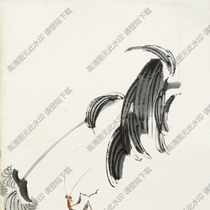 齊白石作品_一只螳螂一朵花_無款無印章_高清大圖下載