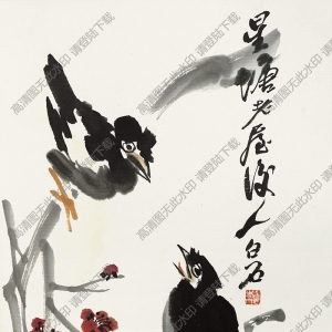 齊白石國畫_兩只鳥與梅花_星塘老屋后人作_高清大圖下載