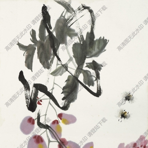 齊白石國畫_葡萄與蜜蜂_無款無印章_高清大圖下載