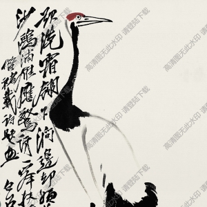 齊白石名畫_丹頂鶴_欲洗霜翎下澗邊_高清大圖下載