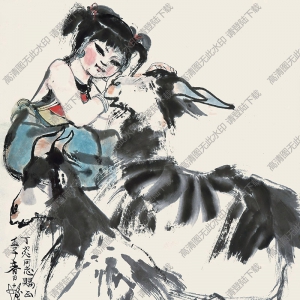 程十發(fā)國(guó)畫(huà)作品 少女與羊4 高清下載