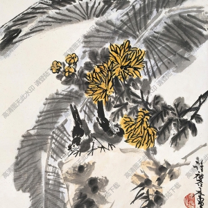 許麟廬作品 菊花小鳥 高清大圖下載