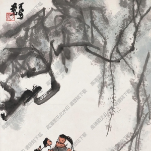 李可染國(guó)畫(huà)_春牧圖_牧童浴牛_高清大圖下載