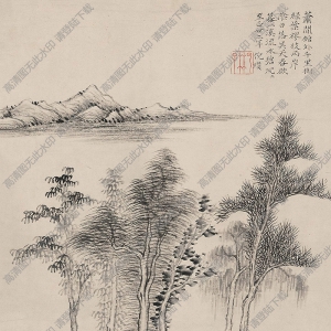 倪云林作品 疏林遠(yuǎn)山圖 高清大圖下載