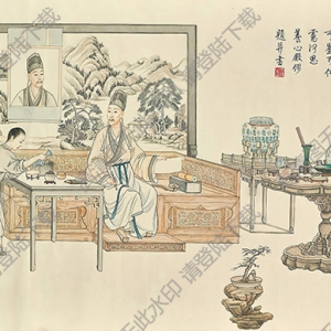 徐燕蓀國(guó)畫(huà)作品 仿郎世寧弘歷鑒古圖 高清下載