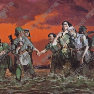 全山石油畫作品_八女投江_高清大圖下載
