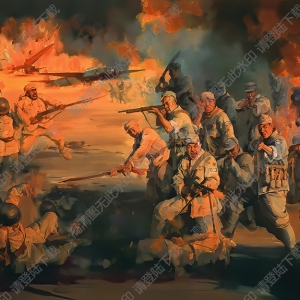 周武發(fā)油畫作品_八路軍抗日-夜襲陽明堡_高清大圖下載