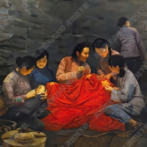 李躍進作品_解放前夜繡紅旗_高清大圖下載