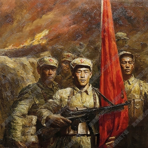 陳逸飛油畫_紅旗頌_高清大圖下載