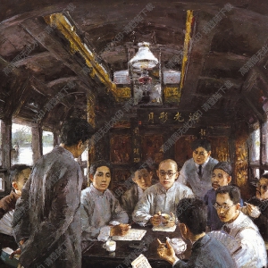 孫遜油畫作品_南湖船上_高清大圖下載