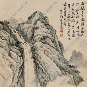 陶冷月國(guó)畫(huà) 松山飛瀑 高清大圖下載