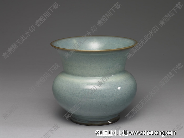 明 鈞窯天藍(lán)渣斗式瓷盆 高清大圖下載