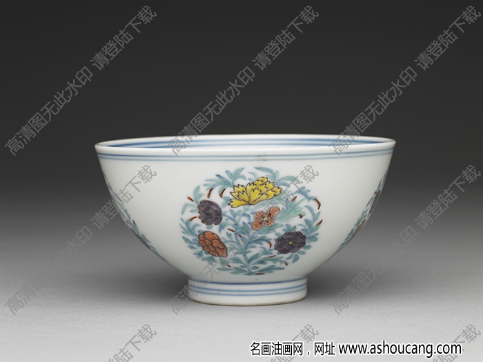 清雍正 青花斗彩團(tuán)花紋碗 高清大圖下載