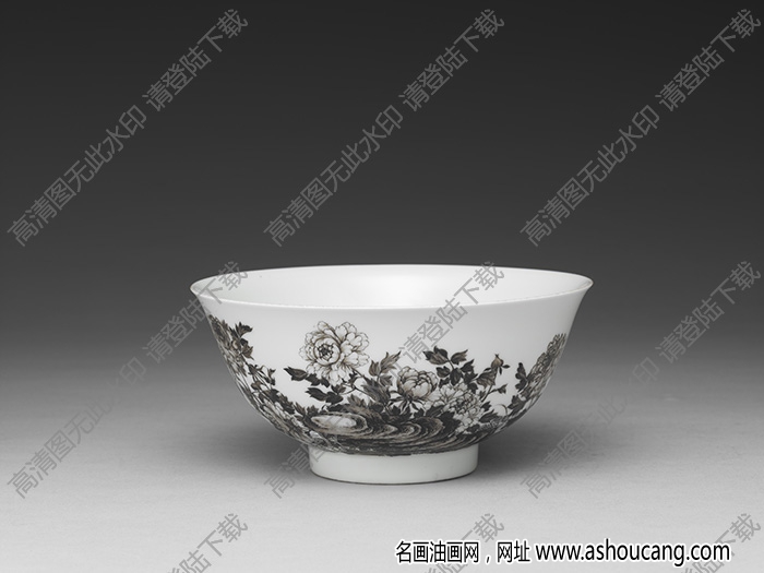 清雍正 琺瑯彩瓷赭墨牡丹碗 高清大圖下載