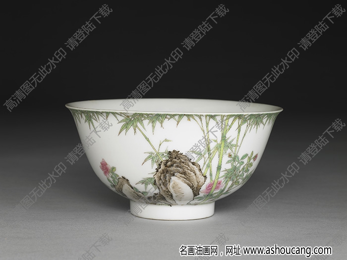 清雍正 琺瑯彩瓷綠竹長(zhǎng)春碗 高清大圖下載