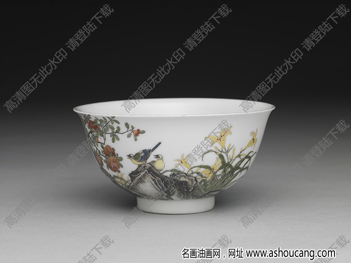 清雍正 琺瑯彩瓷石榴花鳥碗 高清大圖下載