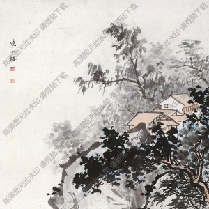 陳少梅國(guó)畫(huà) 江岸渡舟圖 高清大圖下載