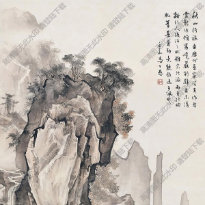 陳少梅國(guó)畫(huà) 秋山行旅2 高清大圖下載