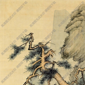 陳少梅國(guó)畫(huà)作品 松崖高仕 高清下載