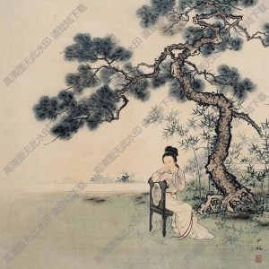 陳少梅國(guó)畫(huà)作品 松蔭仕女 高清下載