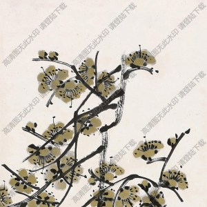 齊白石國(guó)畫作品_桃花麻雀_高清下載