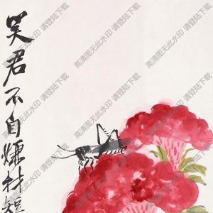齊白石國(guó)畫作品_蚱蜢雞冠花_笑君不自嫌材短_高清大圖下載
