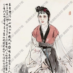 何家英國畫作品 執(zhí)扇仕女 高清下載