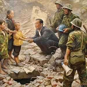 李自健油畫_溫家寶總理在汶川地震_高清大圖下載