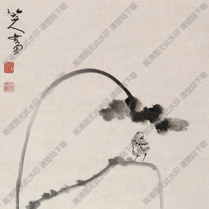 八大山人作品 荷花小鳥(niǎo) 高清大圖下載