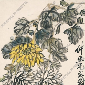 齊白石國畫_菊花雛雞_高清大圖下載