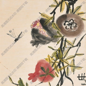 齊白石作品_世世多子_石榴蜻蜓圖_高清大圖下載
