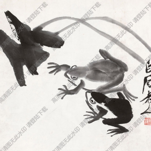 齊白石國畫_荷葉雙蛙_高清大圖下載