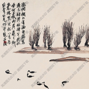 齊白石作品_池塘鷺鷥_密網(wǎng)欄江有漏魚_高清大圖下載