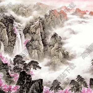 國畫名作_旭日東升_萬山紅遍_高清大圖下載