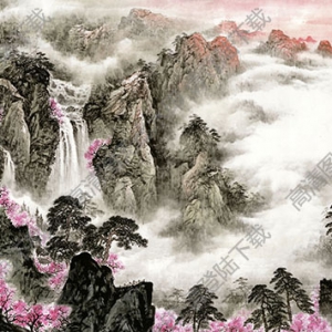 國畫名作_紫氣東來紅日升_高清大圖下載