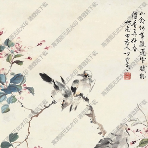 丁寶書(shū)國(guó)畫 桃花雙禽 高清大圖下載