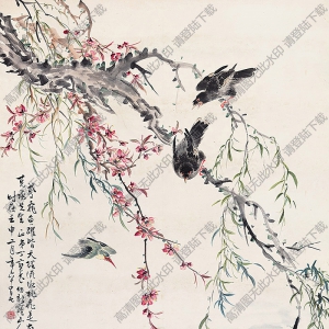 丁寶書(shū)國(guó)畫 桃花游魚(yú) 高清大圖下載