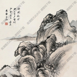 湯滌國(guó)畫(huà) 水閣秋吟圖 高清大圖下載