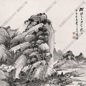 湯定之國(guó)畫(huà) 碧波聳峰圖 高清大圖下載