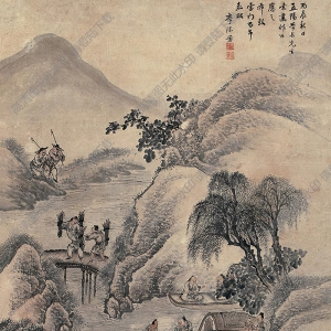 李流芳國(guó)畫(huà) 青綠山水人物 高清大圖下載