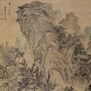 藍(lán)瑛國(guó)畫  秋山蕭寺圖 高清大圖下載