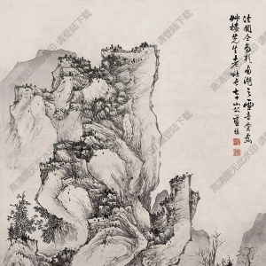 藍瑛國畫 仿關(guān)仝山水 高清大圖下載