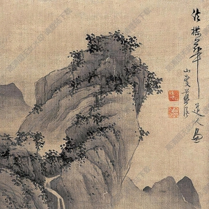 藍瑛作品 仿吳鎮(zhèn)山水 高清大圖下載