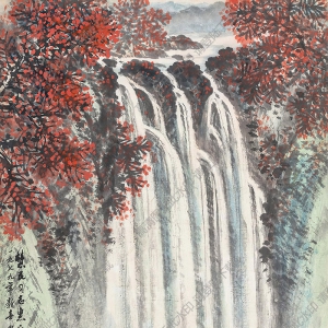 岑學(xué)恭國(guó)畫(huà) 秋山飛瀑圖 高清大圖下載